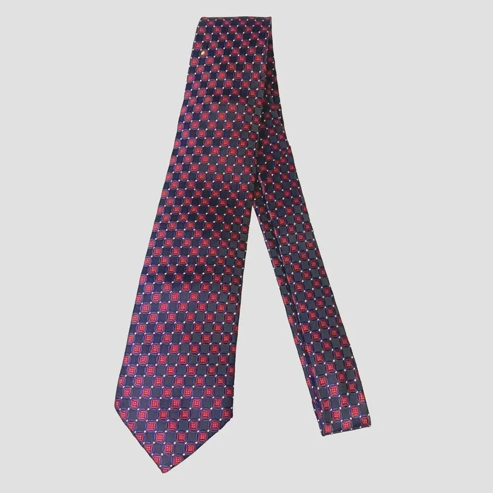 #6606 Clericci Red and Black Small Squares Mens Necktie, Tie